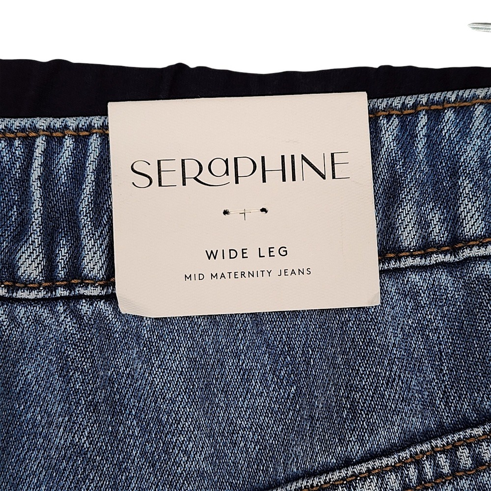Seraphine Wide Leg Jeans 8 Wom Emmett Light Blue Mid Bump Tencel Maternity Denim - Picture 6 of 14